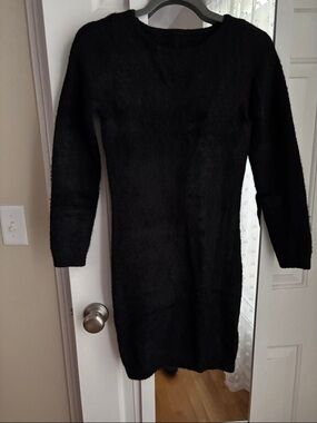 SHEIN Black Long Sleeve Fuzzy Knit Dress